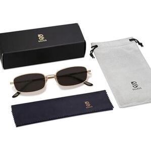 Narrow Rectangle 80s 90s Skinny Sunglasses SJ1187 Black Gold